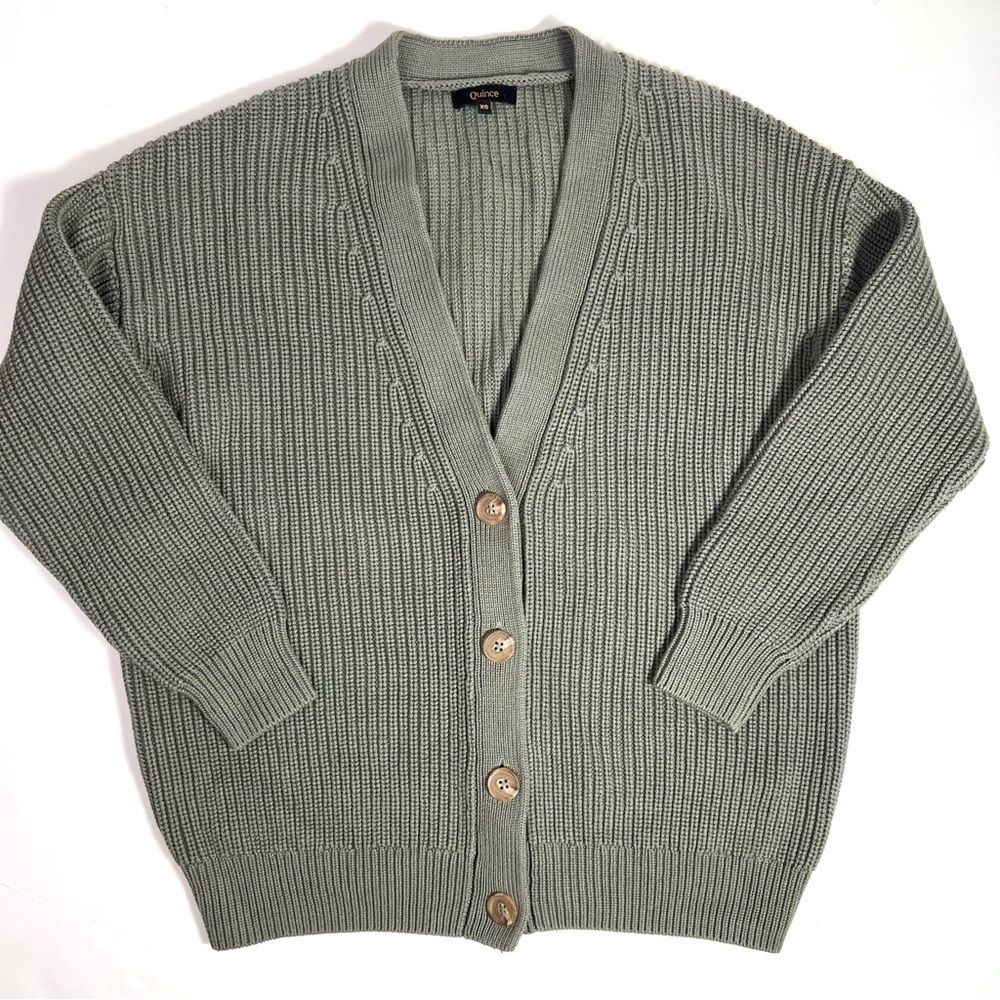 Quince Organic Cotton Oversized Boyfriend Cardigan Sweater Agave Green Size XS - Picture 4 of 14